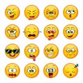 Emoji. Emoticons. Cute cartoon round faces with diferent emotion Royalty Free Stock Photo